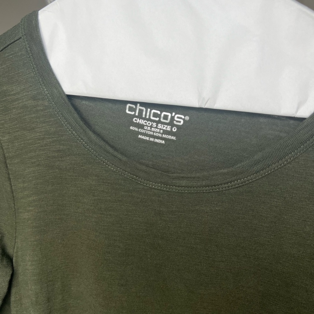 Chico's Forest Green 3/5 Sleeve Top 0 - Picture 2 of 8